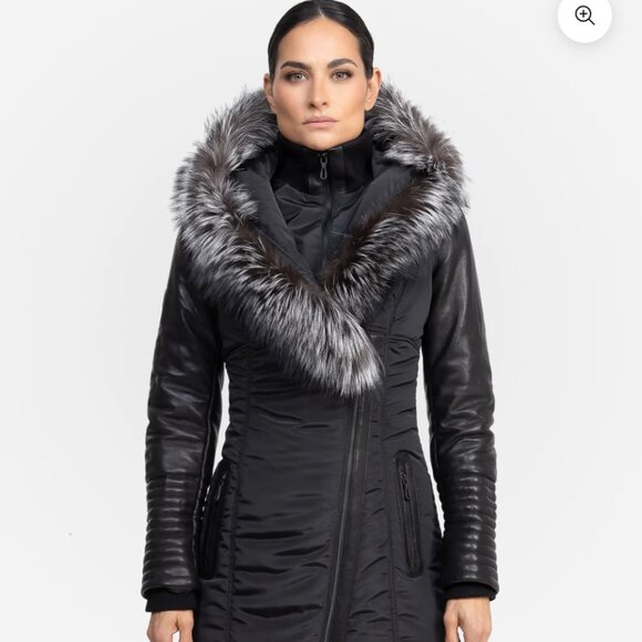 Cuir Dimitri real leather winter jacket green and black - Picture 5 of 6